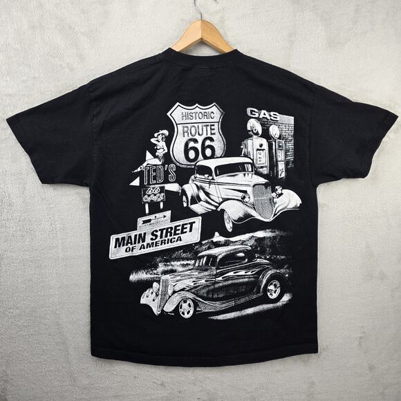 Vintage Route 66 Shirt Mens XL Black Classic Cars AOP 90s Main Street America - Picture 1 of 9